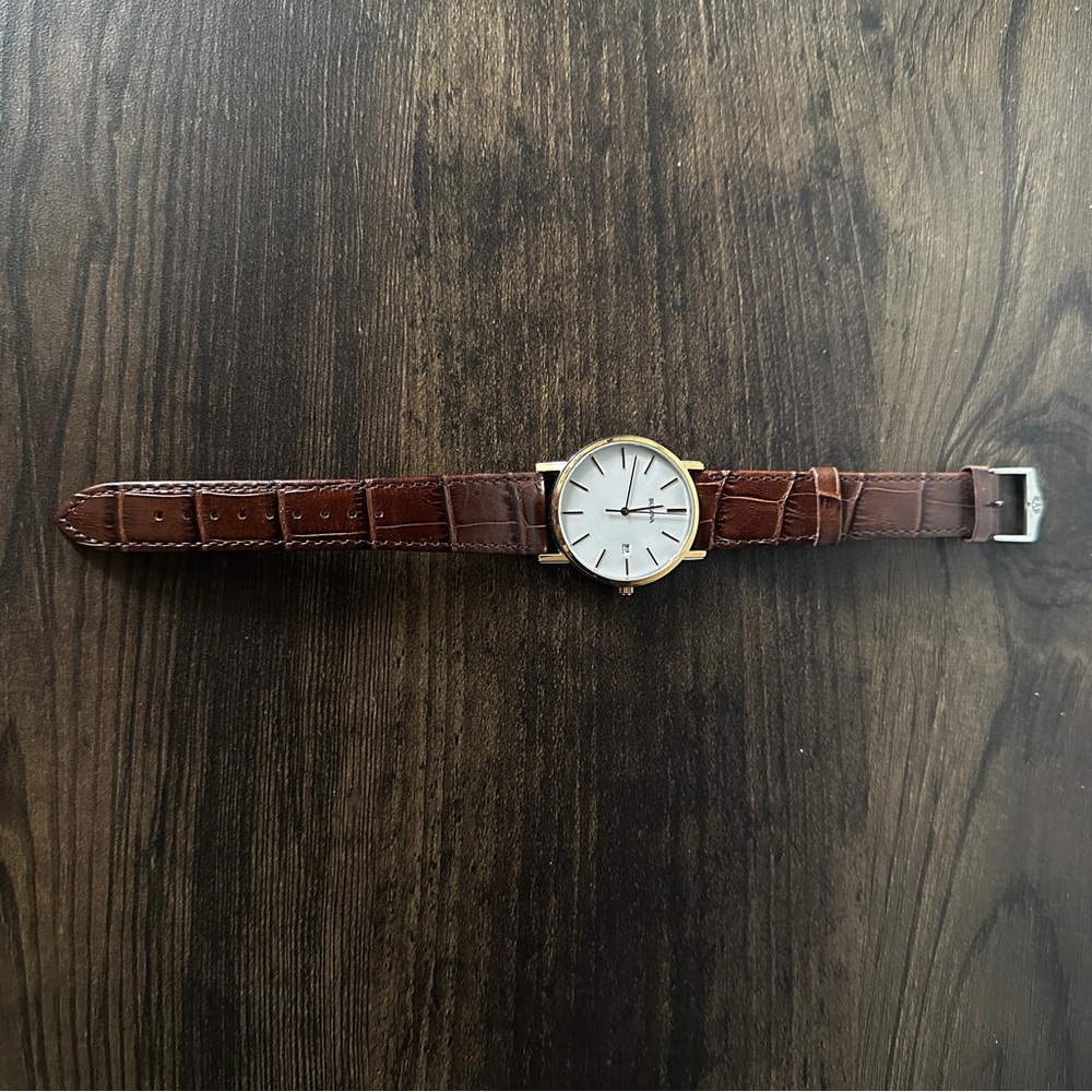 Bulova Gold and Brown Crocodile Texture Watch